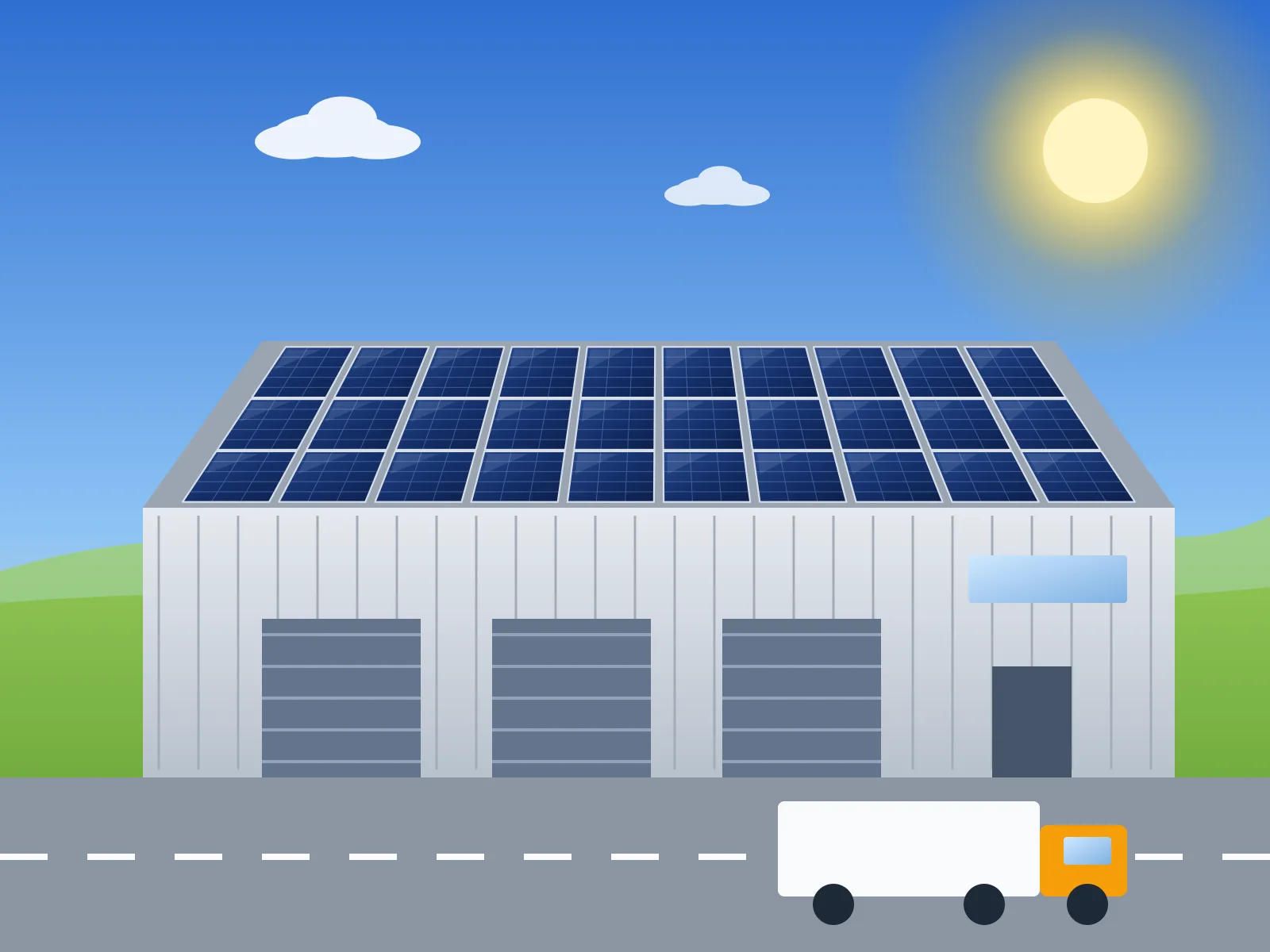 Nave industrial con cubierta completa de paneles fotovoltaicos